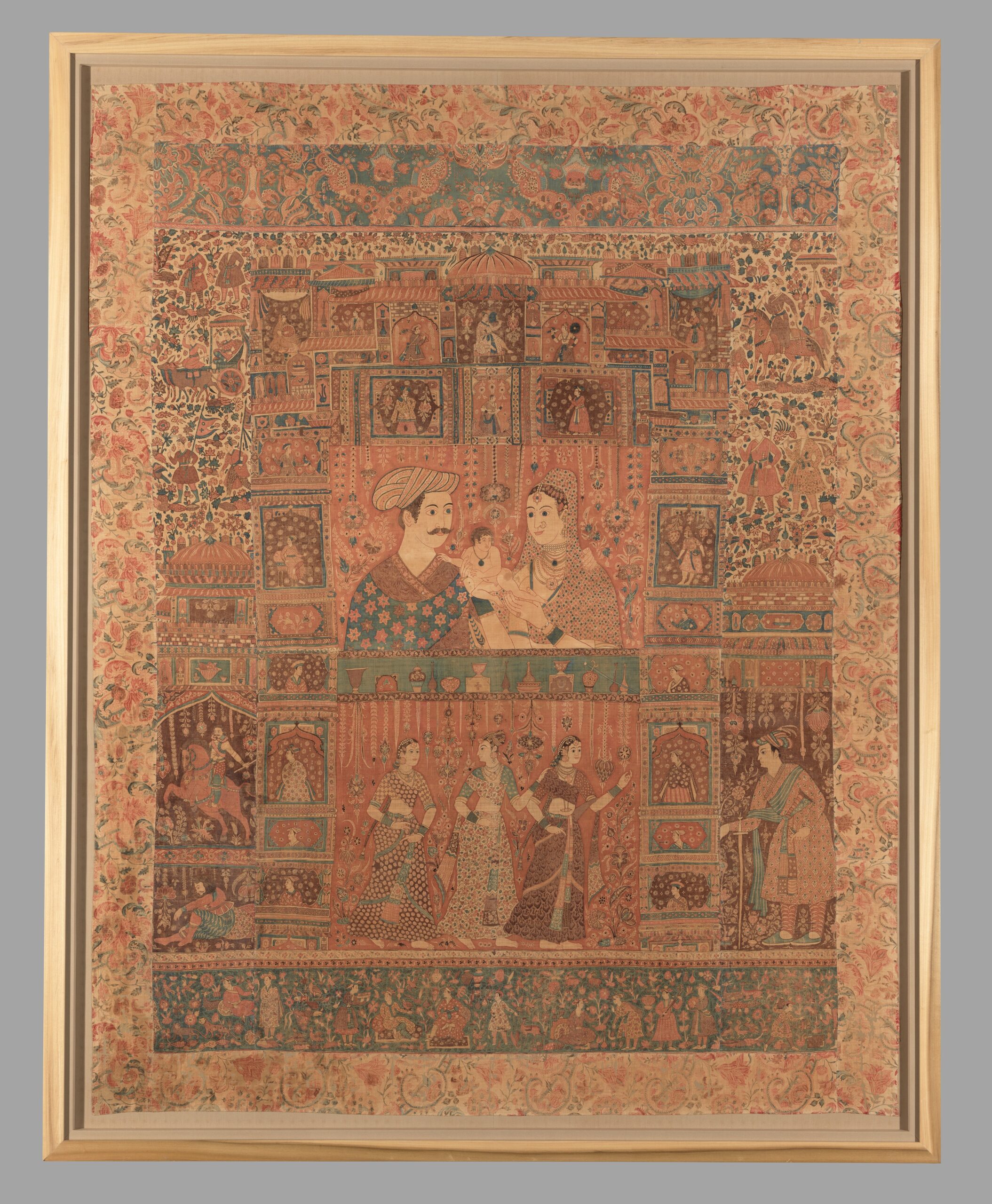Kalamkari Hanging with Figures in an Architectural Setting, kalamkari, ca. 1640–50