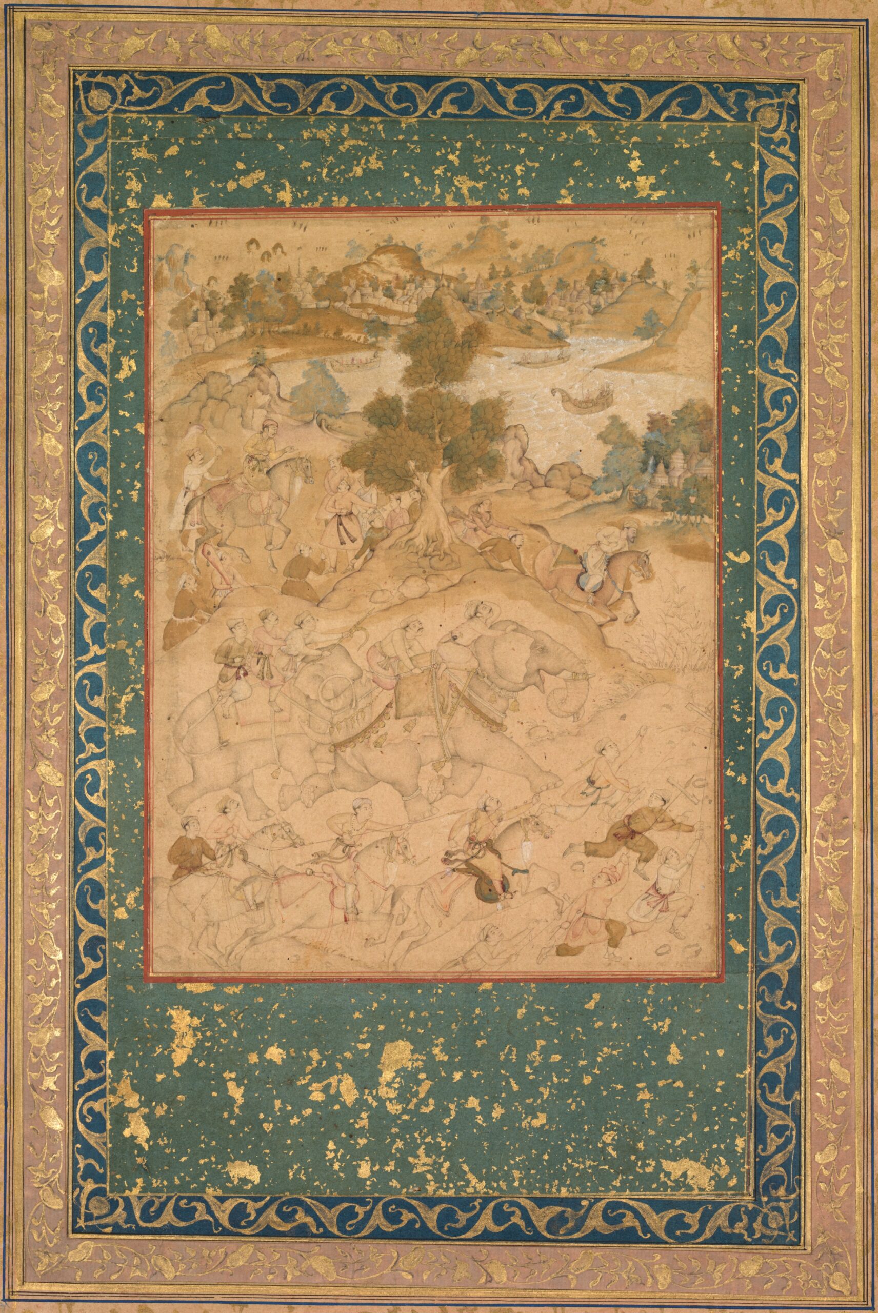 elephant, mughal, c. 1602–3; borders added c. 1700s