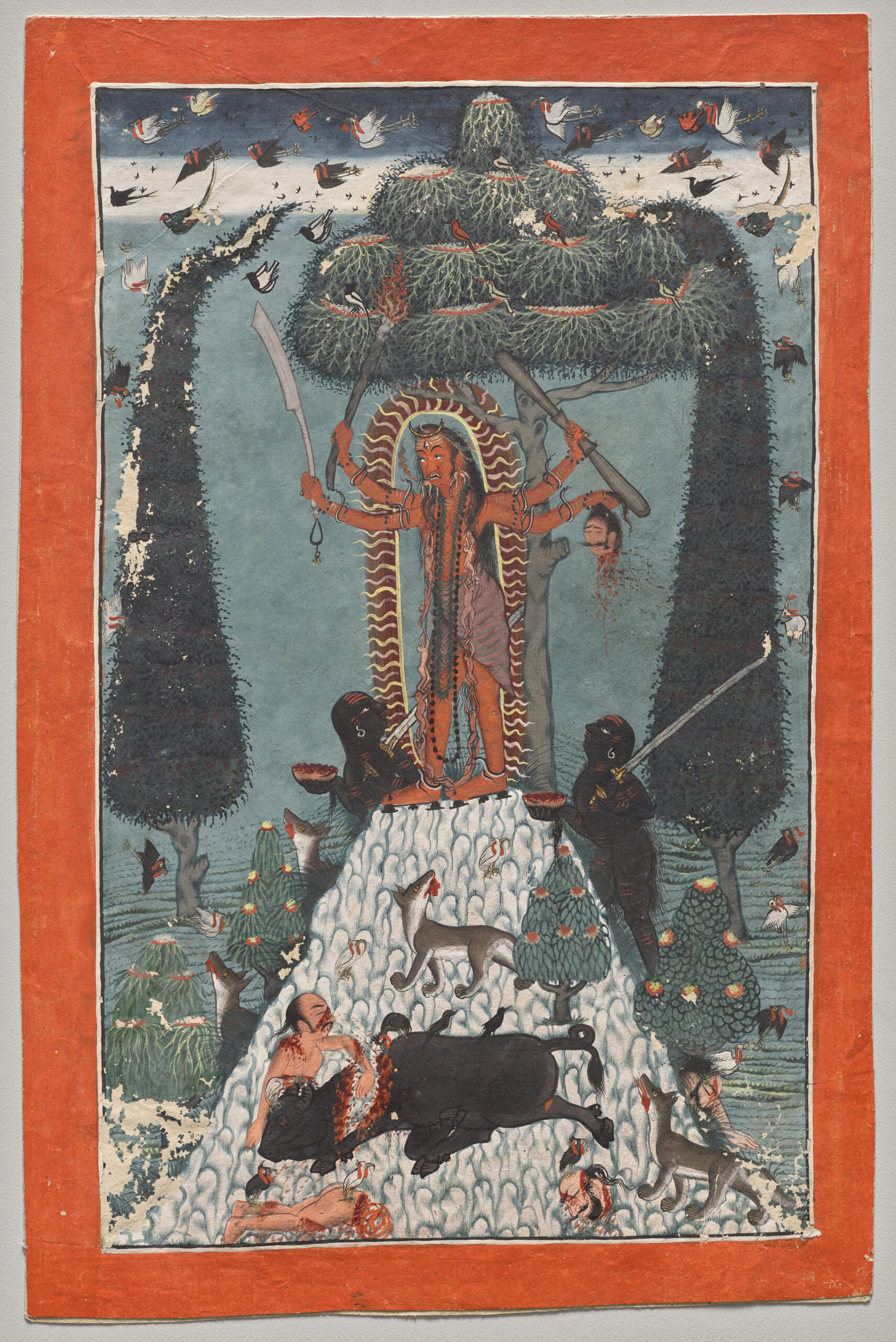 Goddess standing on a mountaintop, pahari, c. 1720