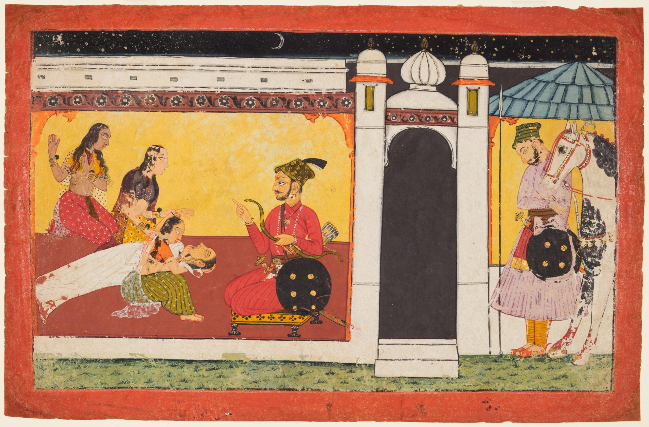 Kamakandala dies on hearing the news of Madhava’s death, folio 19 from a Madhavanala-Kamakandala of Alam, pahari, c. 1720