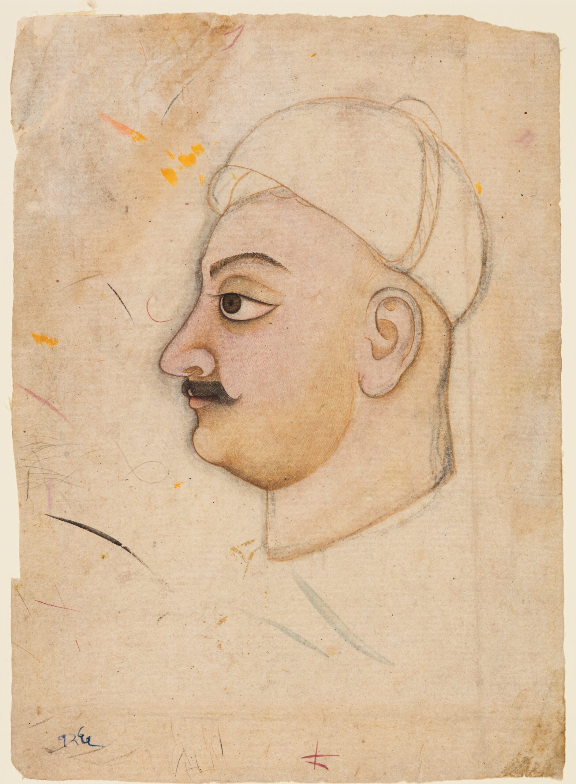 Drawing of a Man’s Head with an Unusual Turban, rajput, c. 1780