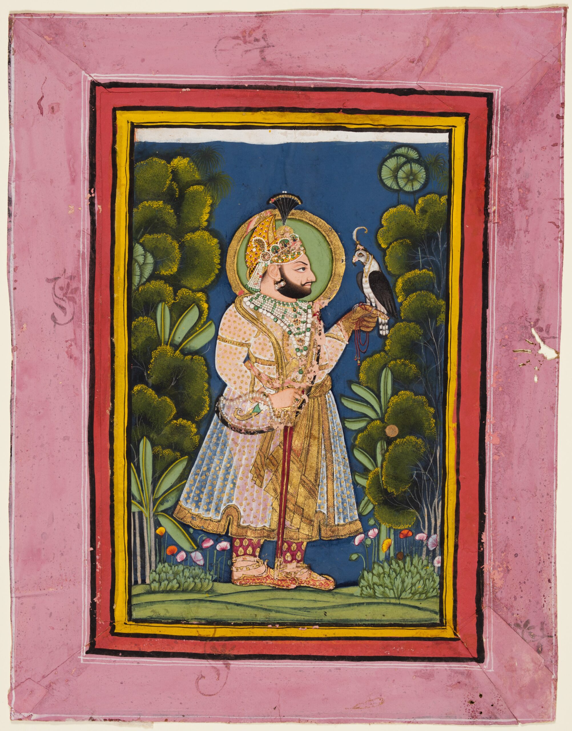 Maharana Jawan Singh of Mewar (r. 1828–38) Holding a Falcon, rajput, c. 1835