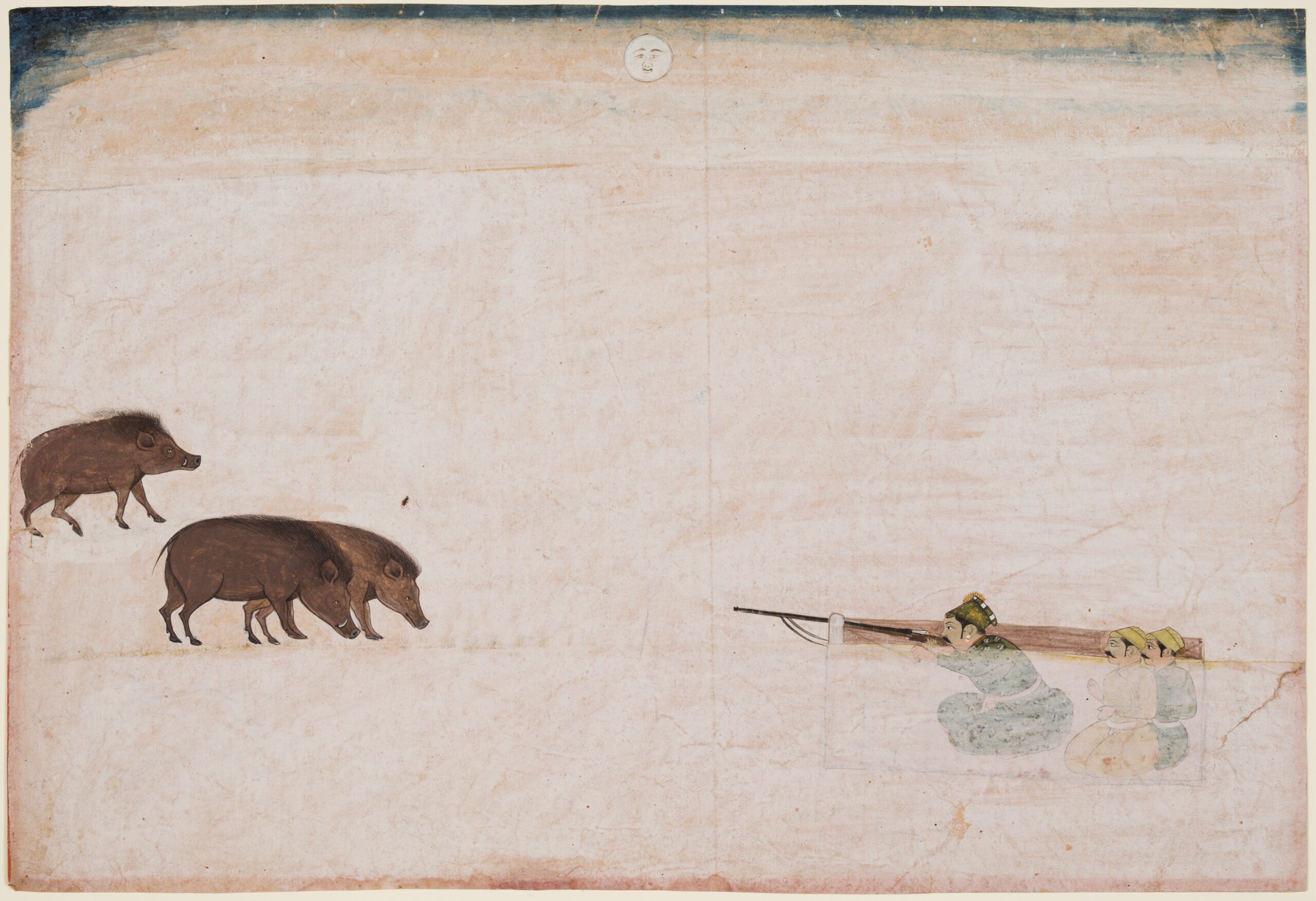 Raja Ram Chand of Amber (r. 1667–88) Hunting Wild Boar, rajput, c. 1670