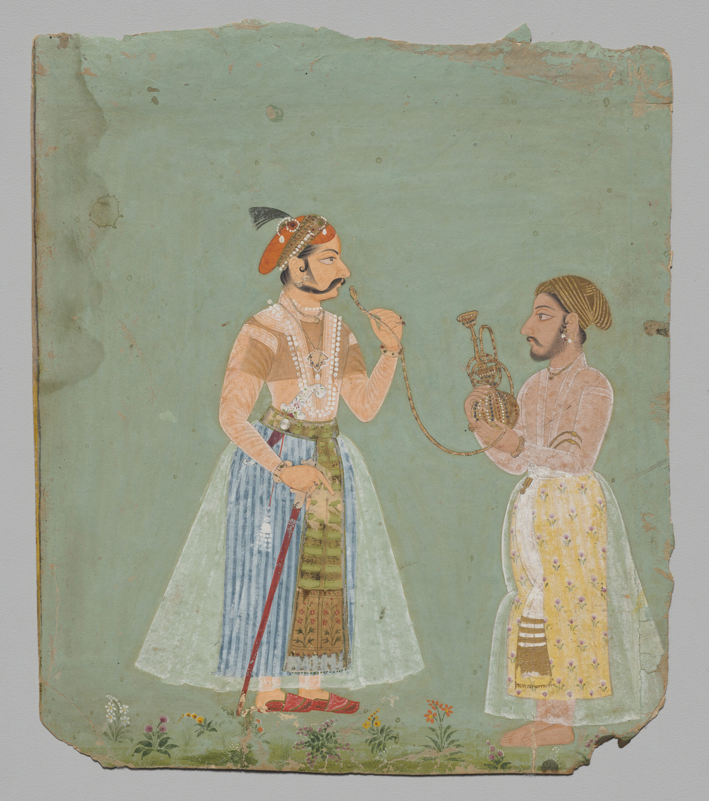 Rana Amar Singh II (reigned 1698–1710) smoking a hookah, rajput, c. 1700