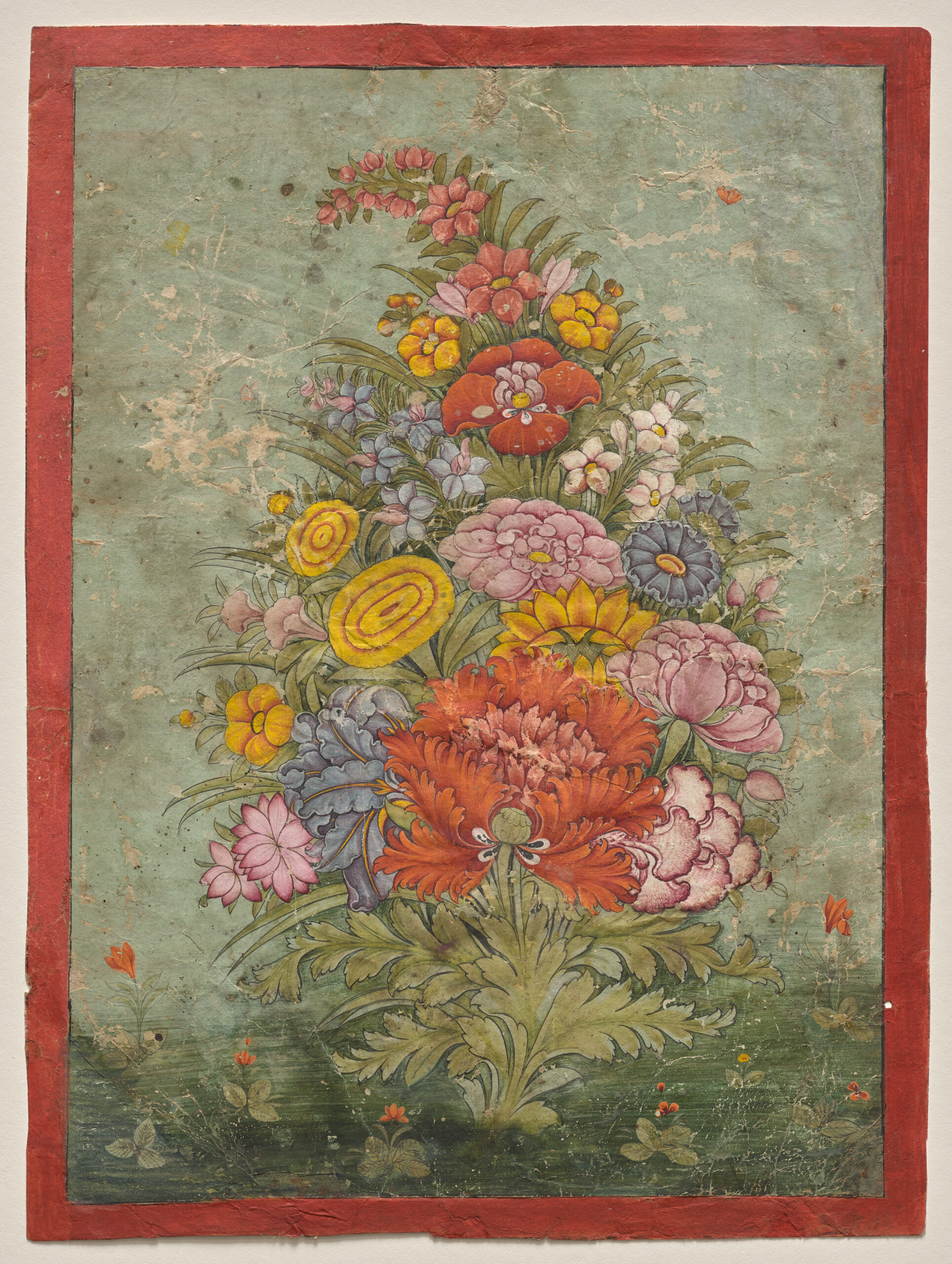 Still Life: Bouquet of Flowers Emerging from the Grass, rajput, c. 1750
