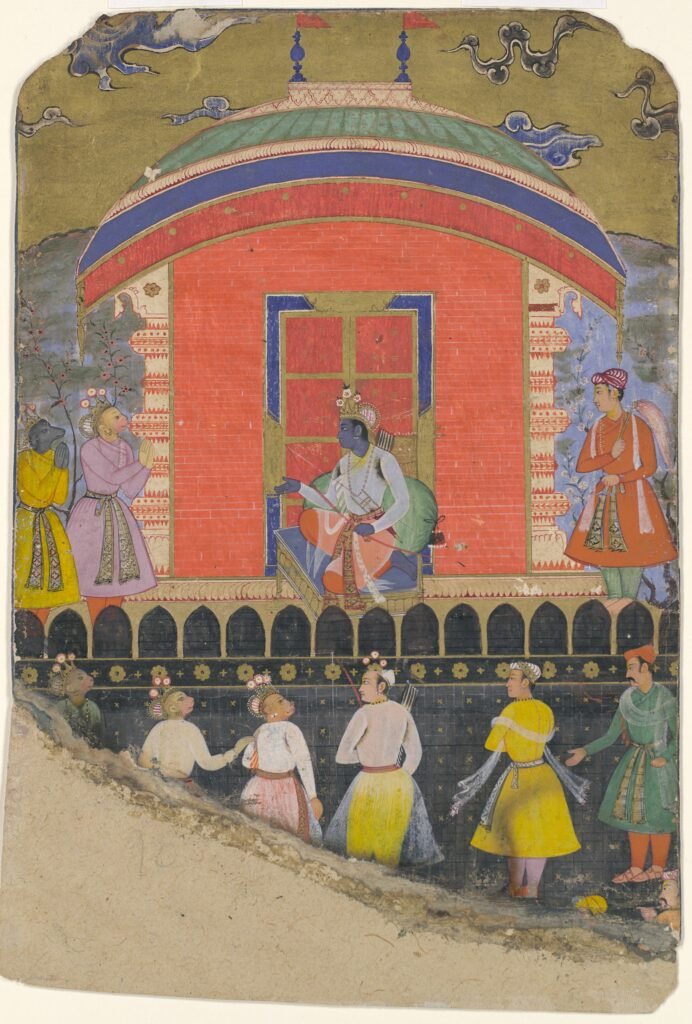 “Rama Receives Sugriva and Jambavat, the Monkey and Bear Kings”, Folio from a Ramayana