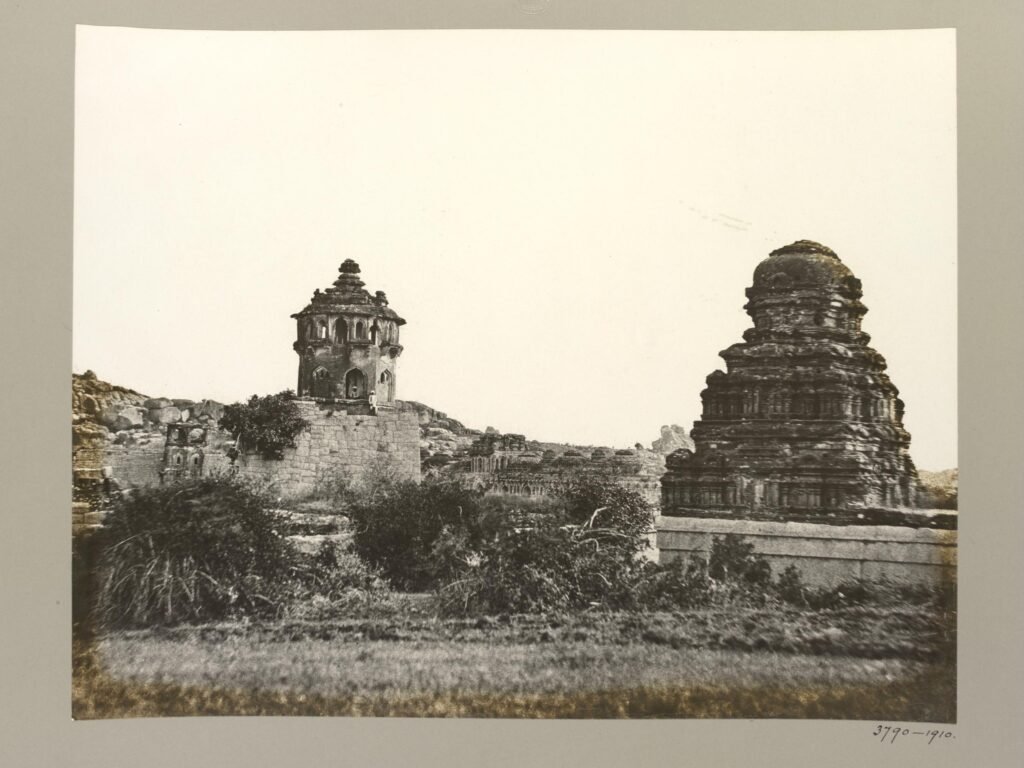 Octagonal Watchtower, Elephant Stables and Madhava Temple 1856 photo