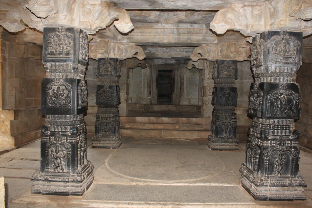 Finely carved black stone pillars of Hazara Ramachandra Temple