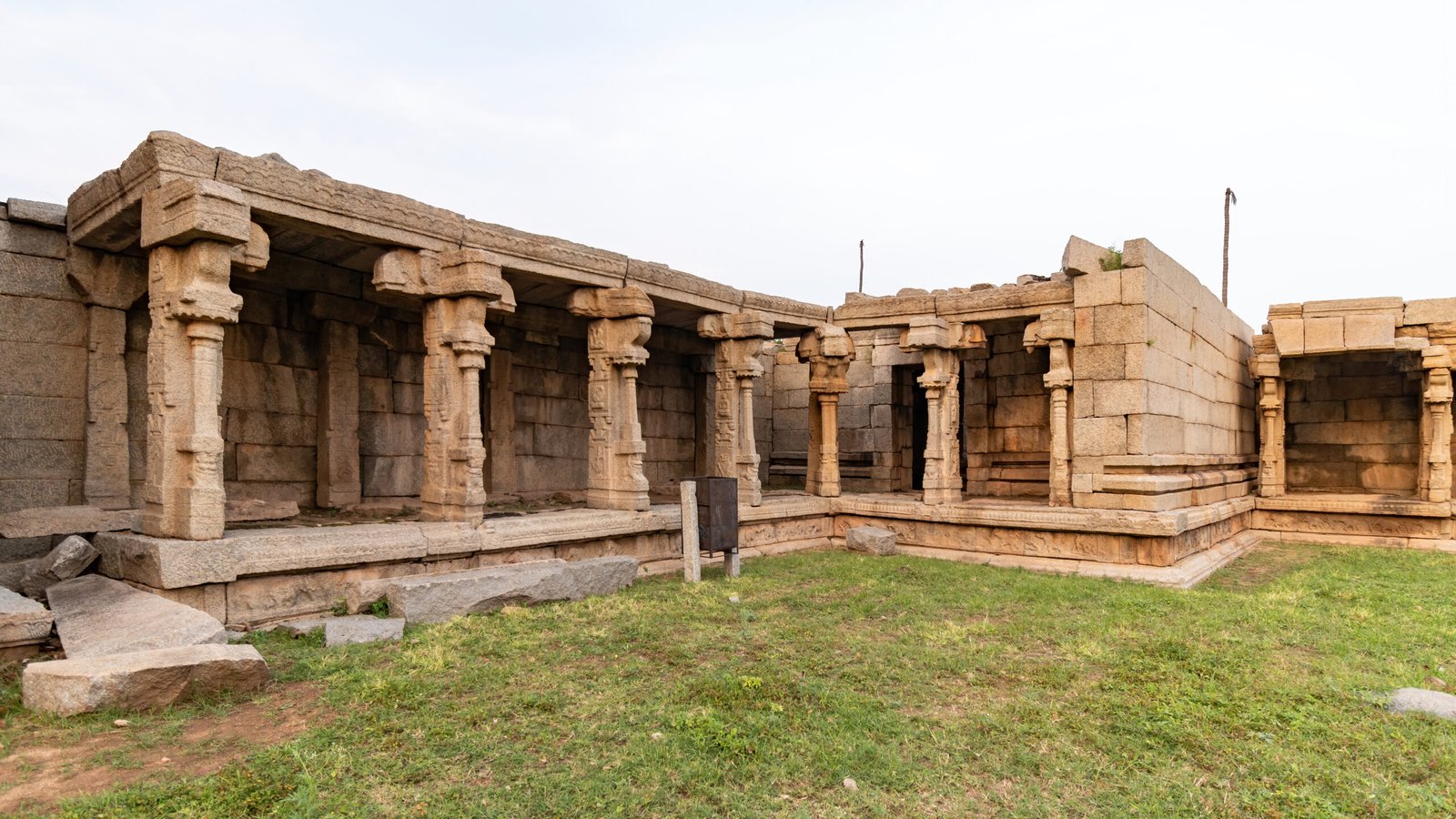 Perspective view of structures to the South West quadrant of Achyutaraya complex, vijayanagara