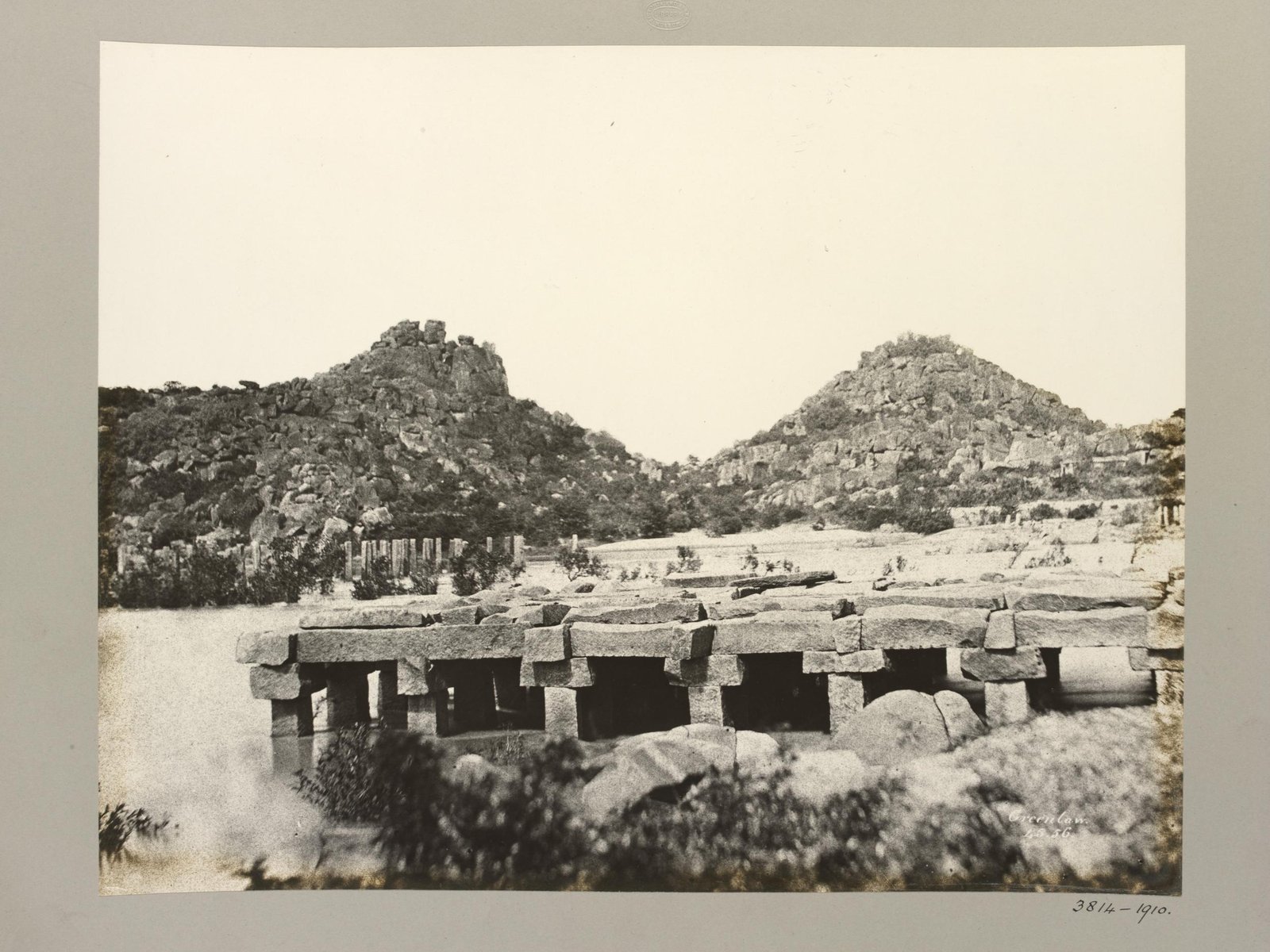 Submerged Pavilion and Bridge, Tungabhadra River 1856 photo, vijayanagara, 1856
