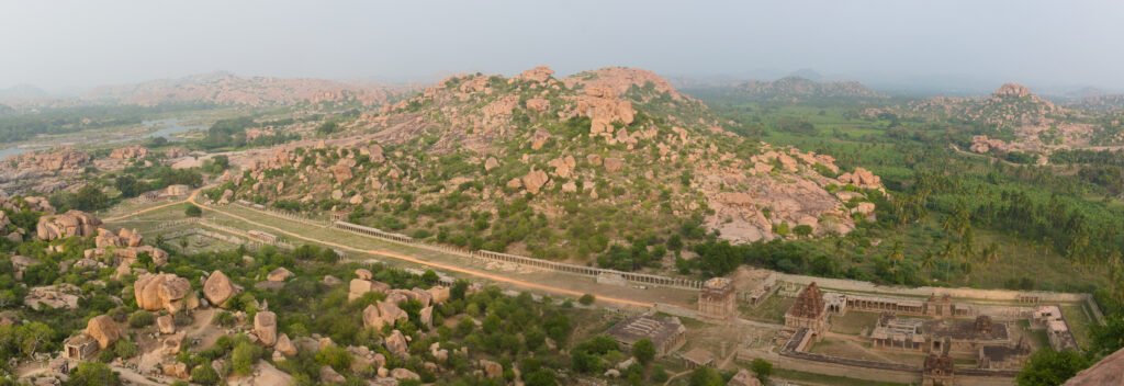 The Achyutaraya Temple, Courtesan’s Street and other monuments from Matanga hilltop, Hampi